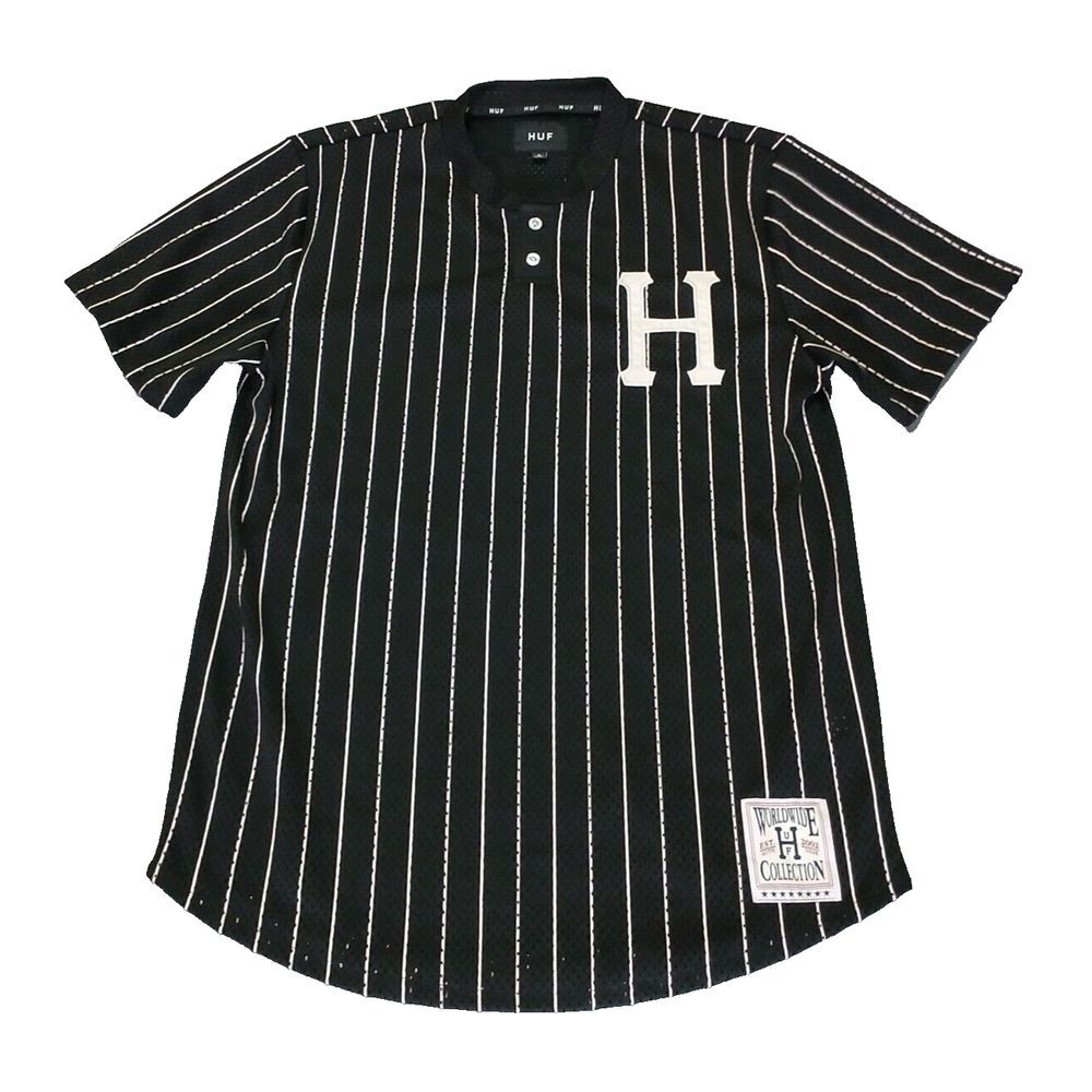 Huf Worldwide Collection Black And White Stripe Baseball Jersey Men Size‎ S